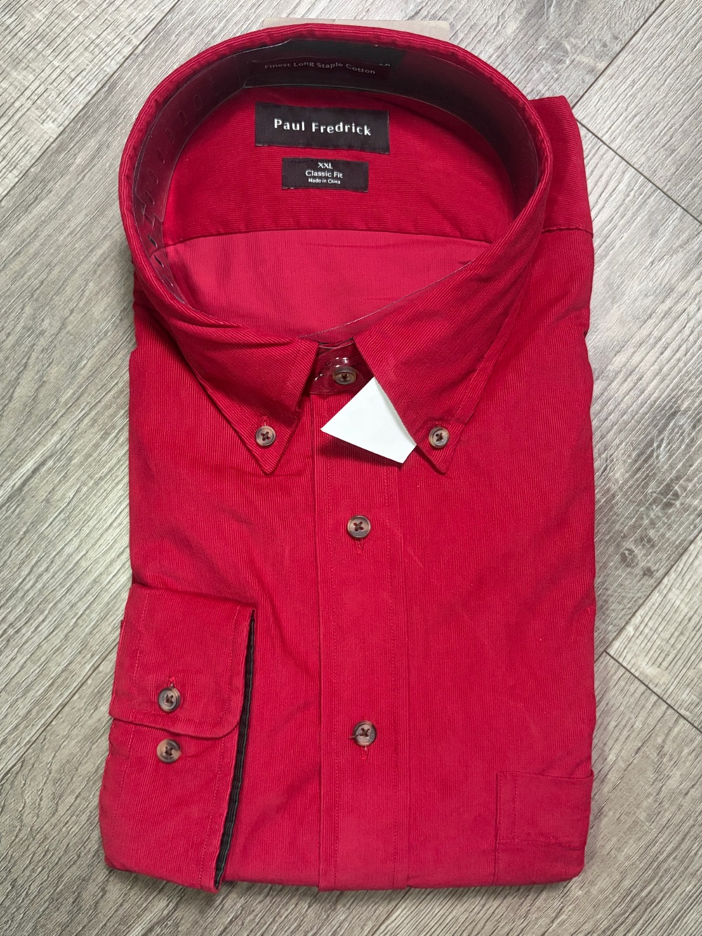 Paul Fredrick Red Long Sleeve Button Up Shirt Cotton Corduroy Type Size XXL NWT